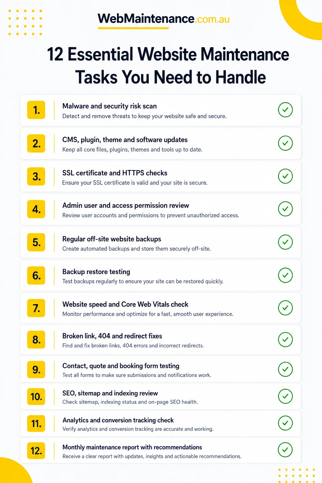 Web maintenance tasks