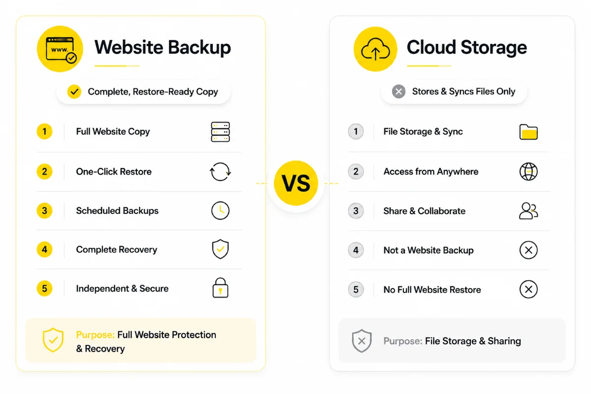 Website backup vs cloud storage